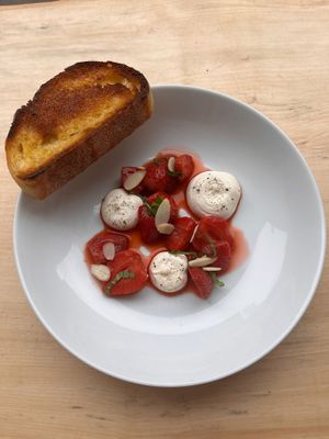 Roasted Strawberries with whipped feta, balsamic and black pepper at Nooch Bar and Kitchen in Stirling