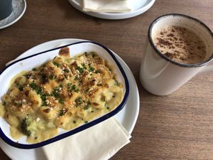 Mac n cheeze and chai latte  at Nooch Bar and Kitchen in Stirling