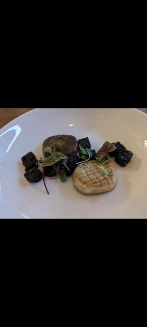 Christmas taster menu 2023 king oyster mushrooms scallops and black pudding  (fantastic) at Nooch Bar and Kitchen in Stirling