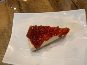 Strawberry cheesecake at Vegan District Asian Eatery in Loma Linda