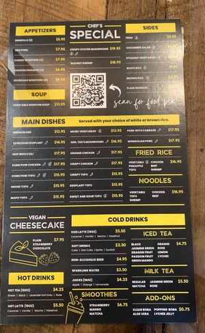 Restaurant menu at Vegan District Asian Eatery in Loma Linda