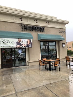 Street side of restaurant at Vegan District Asian Eatery in Loma Linda