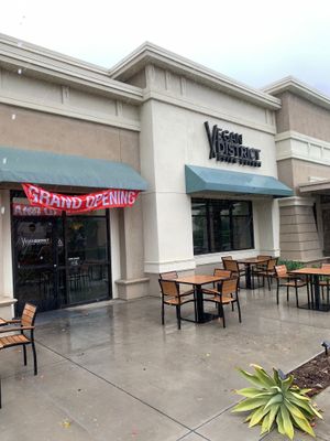 Front of restaruant entrance at Vegan District Asian Eatery in Loma Linda