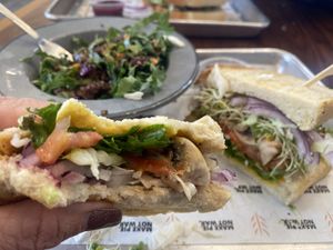 Tons of veggies and avocado. Fresh sourdough and the best kale quinoa salad😄 at From the Hearth Kitchen & Pie Shop in Red Bluff