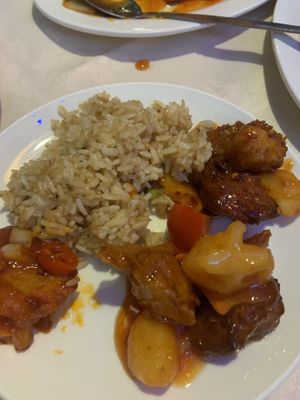 Mock chick’in dishes with fried rice (no egg)   at Gerrard's Corner in London