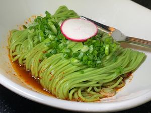 Vegan Noodles: made w/JUST Egg and House Spicy Sauce at Din Tai Fung in Arcadia