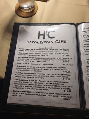 Vegan Menu at Hawaiiowan Cafe in Burlington