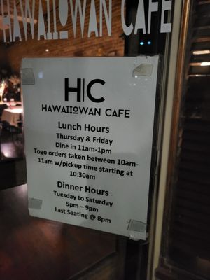 Hours at Hawaiiowan Cafe in Burlington