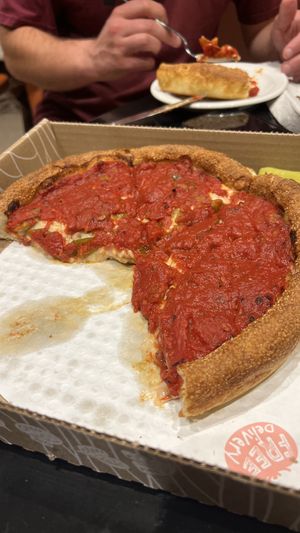Vegan Sausage and peppers  deep dish  at Sarpino's Pizzeria - W Diversey Pkwy in Chicago
