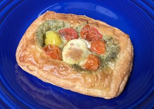 pesto and tomato tart  at Maison Macha in Culver City