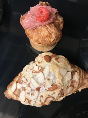 raspberry croissant muffin and almond croissant. Both amazing !  at Maison Macha in Culver City