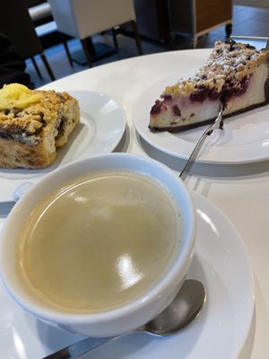 Cinnamon pastry, cherry cake and soy coffee  at Bäckerei Riegler - Bergheimer Straße in Heidelberg