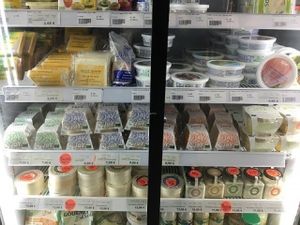 vegan cheese at Un Monde Vegan Paris : jay and joy, tofutti... at Vegami in Paris