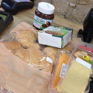 Vegan croissants, Nutella, hard and soft cheezes  at Vegami in Paris