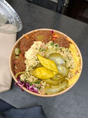 Medium classic falafel box at Eat a Pitta - St Nicholas Market in Bristol