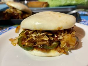 This is one of the Chef’s Bao Buns (ask to see what they have that day!). Tasty jack fruit, crispy onions, jalapeños, and a nice, spicy sauce. Delicious!   at Belly in Gilbert
