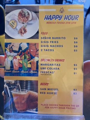 Happy hour menu (vegan options available)  at Senor Sisig - Ferry Building in San Francisco
