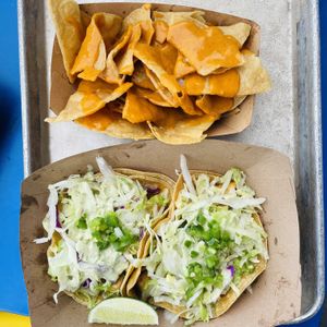 Vegan nachos and tofu tacos   at Senor Sisig - Ferry Building in San Francisco