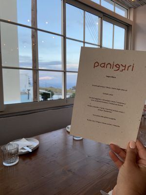 Our groups vegan menu and the view 😃   at Panigyri Festival Food in Santorini