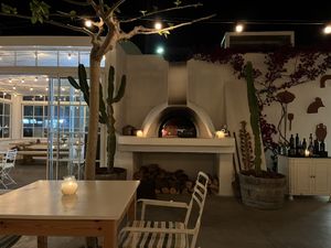 Cute patio with heaters (we went in May). Great ambience.   at Panigyri Festival Food in Santorini