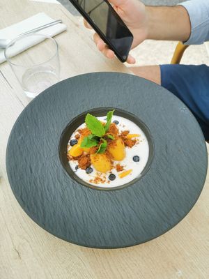 Le dessert a base de banane plantain, un régal ! at El Curry Verde in Hondarribia