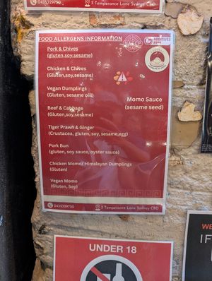 Dietary information at Laneway Dumplings and Momo in Sydney