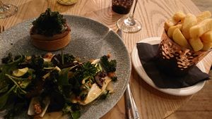 Caramelised onion tart with vegetables  at The Manor House Hotel in Moreton-in-marsh