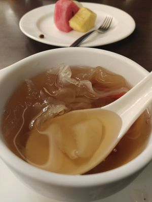 Fruit platter and Snow Fungus Soup (dessert). at Mipon in Taipei