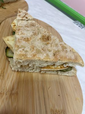 Tofu focaccia #Veganuary at Mundo Vegan in Barcelona