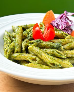 pesto pasta at Mundo Vegan in Barcelona