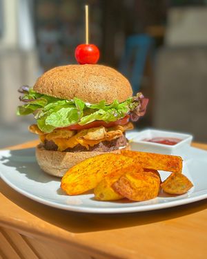 Burger Heura at Mundo Vegan in Barcelona