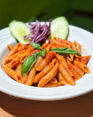 Pasta Pesto Rojo at Mundo Vegan in Barcelona