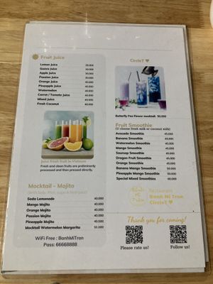 Menu  at Bahn Mi Tron - CircleT in Ninh Binh