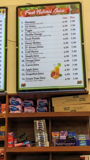 Extensive juice bar at Hungry & Healthy Marketplace in New York City