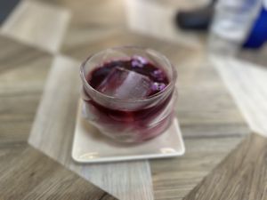 Beet latte with pistachio milk  at Sasatorn Coffee in Koh Samui