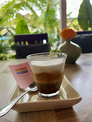 Cortado with pistachio milk  at Sasatorn Coffee in Koh Samui