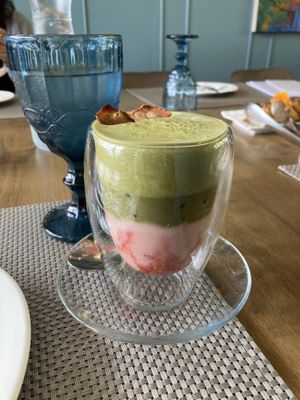 Strawberry latte with matcha foam, oat milk  at Gypsy Baguio by Chef Waya in Baguio City