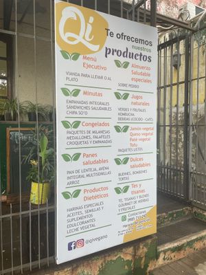 Menu outside the restaurant   at Qi Vegano in Encarnacion