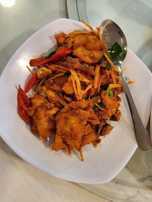 Ayam pedes beraroma at Vegetus Vegetarian - Muara Karang in Jakarta