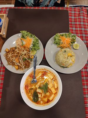 Pad Thai. Tom yum. Green curry rice. at Chai Thaifood in Phuket