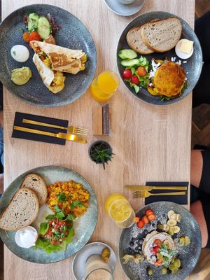 Scramble, burrito, omelette, and pancakes   at Vegalena in Stuttgart