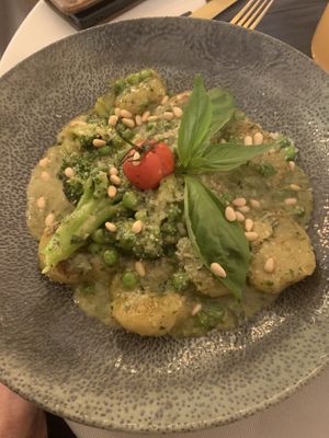 Gnocchi with green pea and broccoli sauce  at Vegalena in Stuttgart