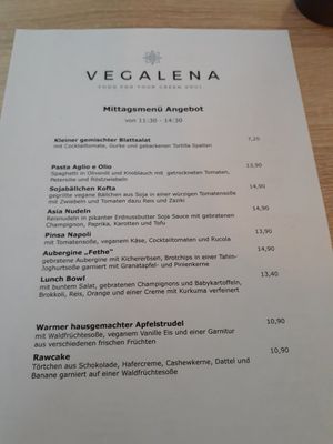 Menu at Vegalena in Stuttgart