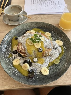 pancakes with chia seeds and coconut sauce   at Vegalena in Stuttgart