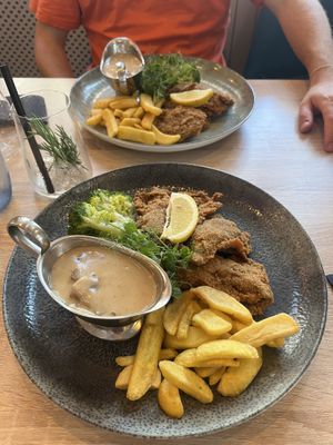 Vegan Oyster Mushroom Schnitzel with fries   at Vegalena in Stuttgart