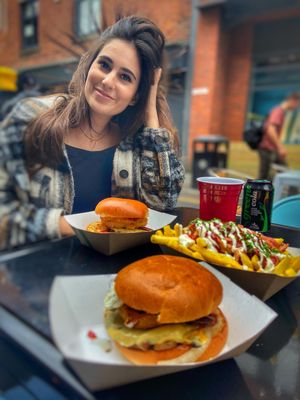 Burgers and loaded fries at V Rev Vegan Diner in Manchester