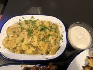 Mac and cheese. Good flavour, not so good texture  at V Rev Vegan Diner in Manchester