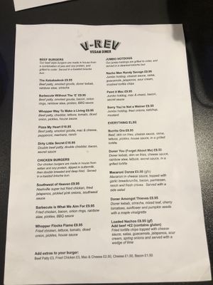 Menu as of Feb 2022  at V Rev Vegan Diner in Manchester
