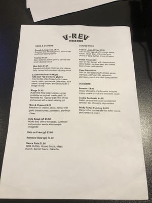 Menu 2 as of Feb 2022  at V Rev Vegan Diner in Manchester