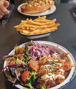 Top-to-bottom: Paint It Mac, Skin On Fries, Donner Amongst Thieves at V Rev Vegan Diner in Manchester